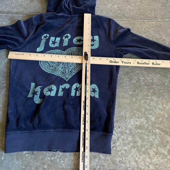 Vintage Y2K Juicy Couture KARMA Heart Velour Track Jacket Hoodie Small Blue USA - Picture 8 of 10